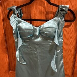 Beginning Boutique Shimmering Teal Ruffle Dress